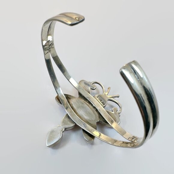 Dragonfly Bracelet: Sterling Silver Pink Conch Shell Vintage Cuff Handcrafted - Picture 4 of 5